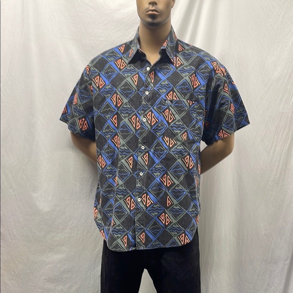 Vintage Quicksilver Geometric Patterned Button-Down Men's Shirt